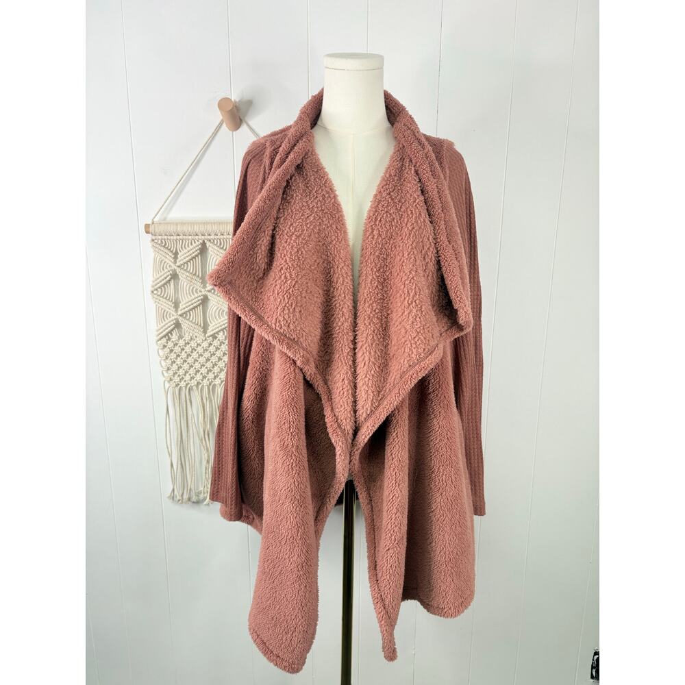 ‼️3/$30‼️ Jodifl Plush Faux Fur Teddy Cardigan Sweater Medium Mauve Pink Open